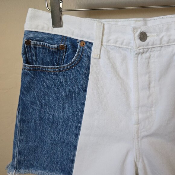 Levi's Premium Two Tone White and Blue Wedgie High Rise Denim Jean Shorts - Picture 3 of 14